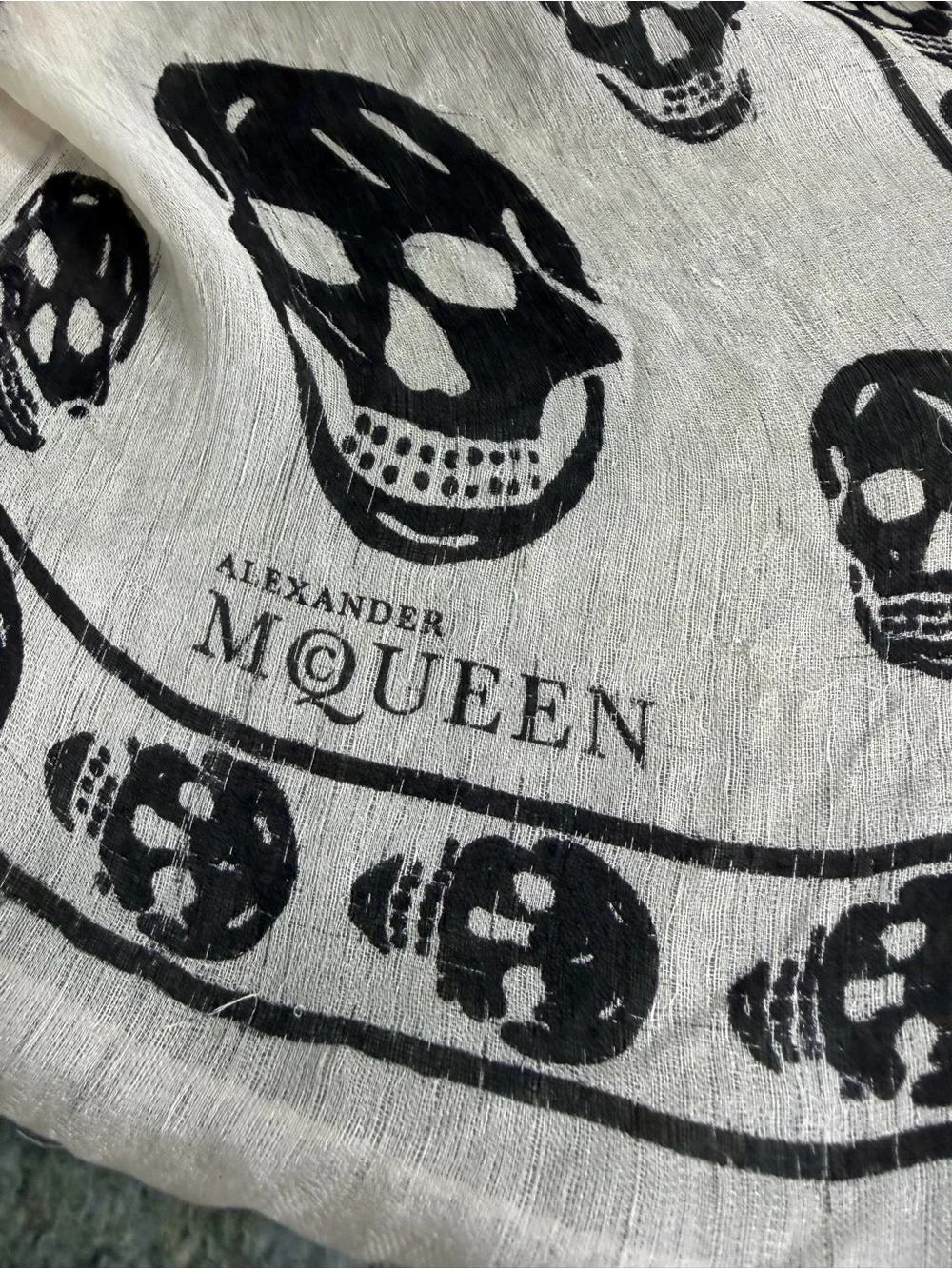 Alexander McQueen Black Skull Border on Cream Scarf